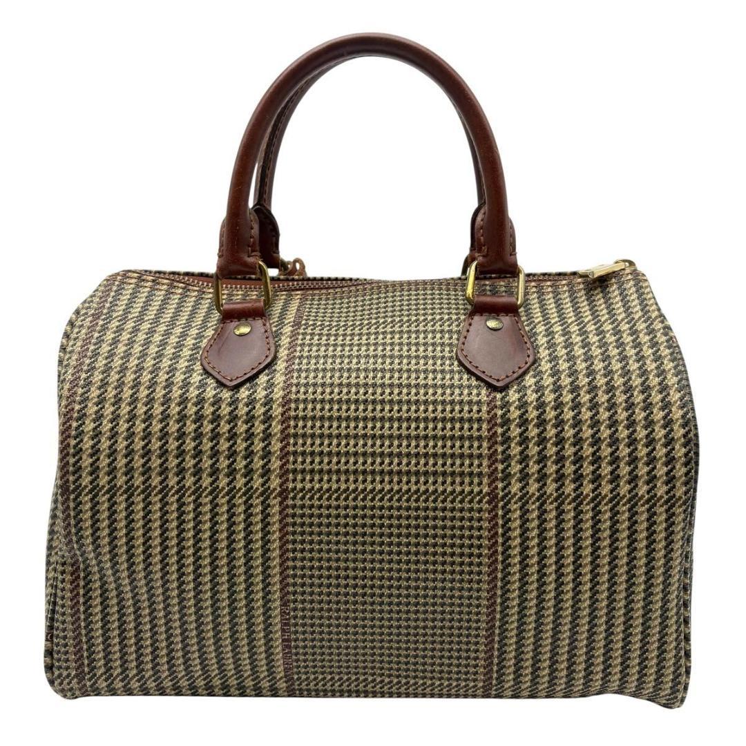 ポロラルフローレン ミニボストンバッグ 2way PVC 千鳥格子柄　ブラウン