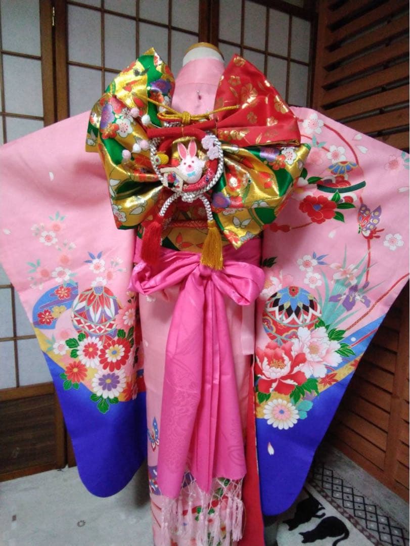 7歳向け・表側正絹・お着物のセット・帯リバーシブル