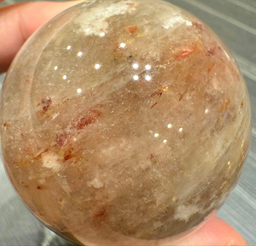 希少♡ 美しい ファイヤークォーツ共生 ムーンストーン スフィア 丸玉 天然石