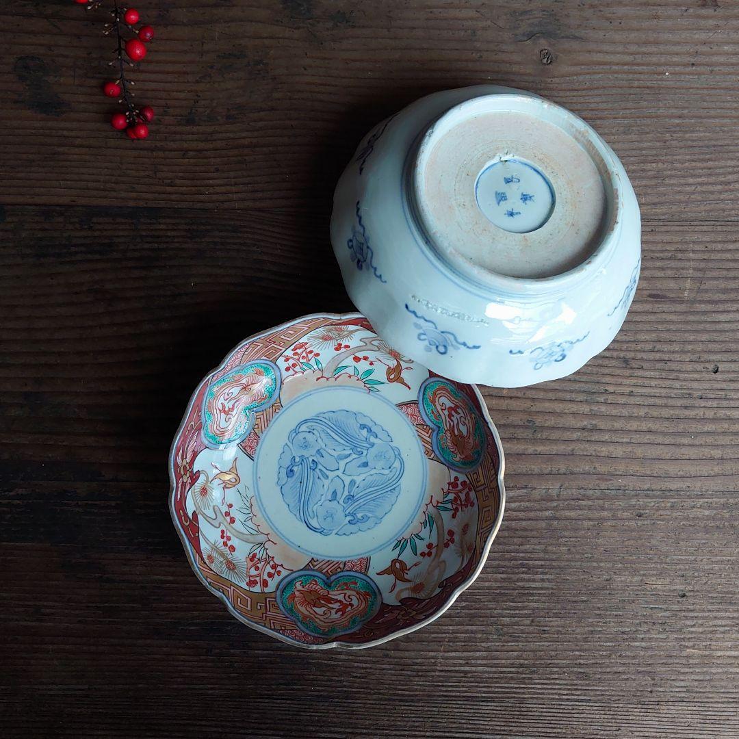 【ご成約】古伊万里 色絵金彩 花鳥図 花縁 5寸なます皿と骨董の器 おまとめ
