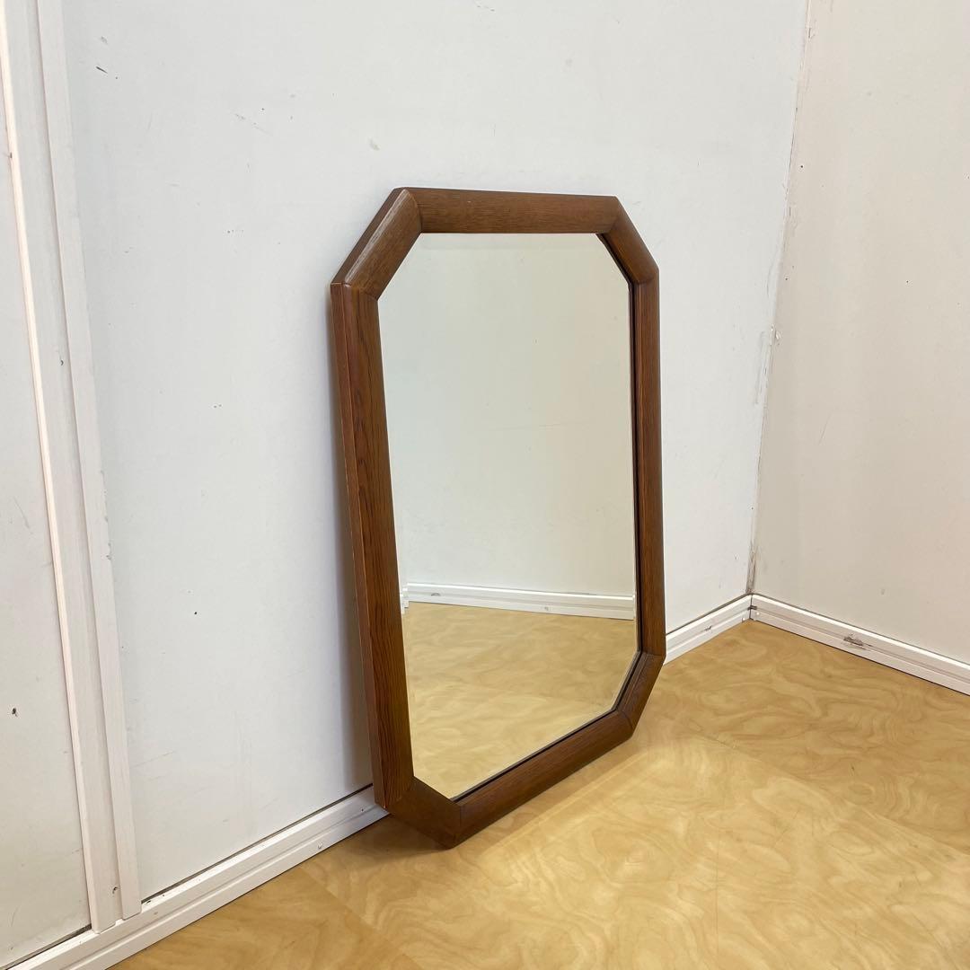 ビンテージ 8角ウォールミラー 木枠ミラー 鏡 壁掛け 立て掛け アンティーク