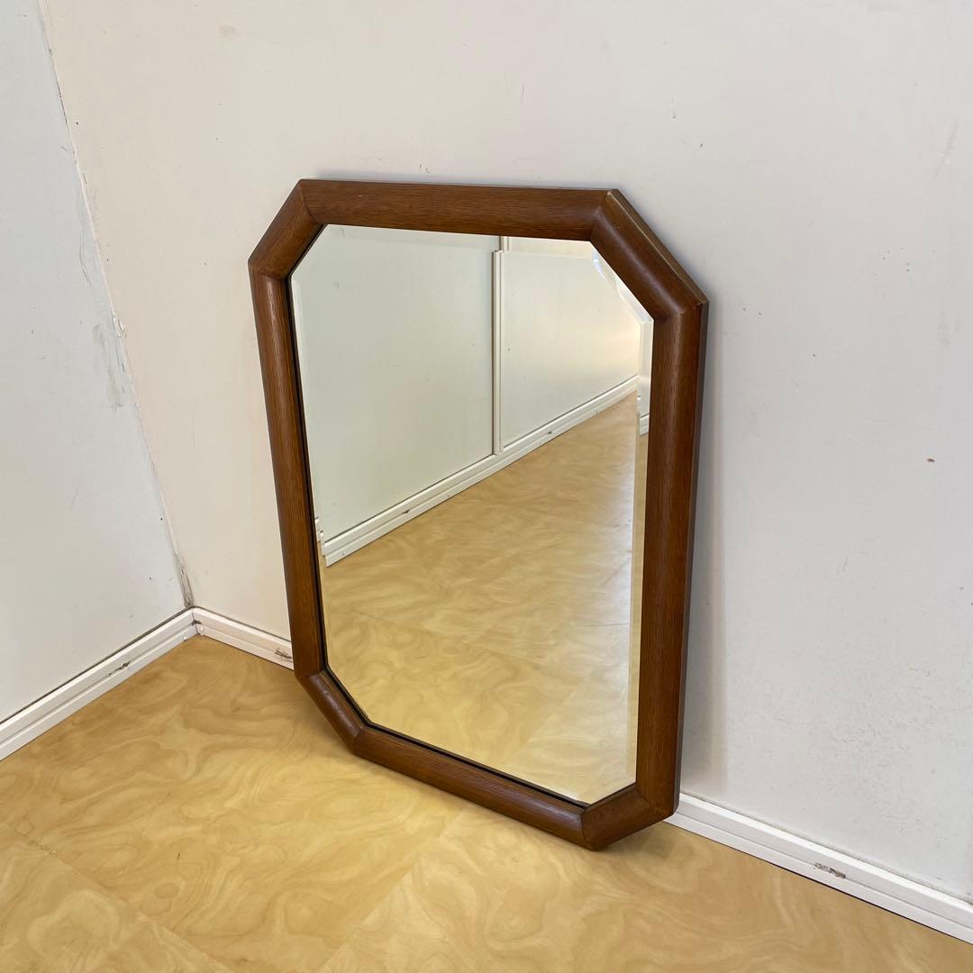 ビンテージ 8角ウォールミラー 木枠ミラー 鏡 壁掛け 立て掛け アンティーク
