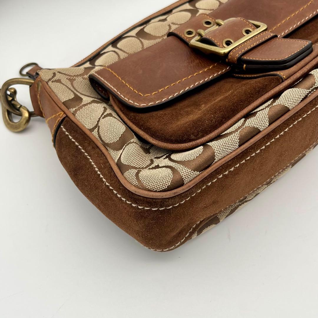 極美品 コーチ ソーホー 2way ショルダーバッグ シグネチャー スエード 茶