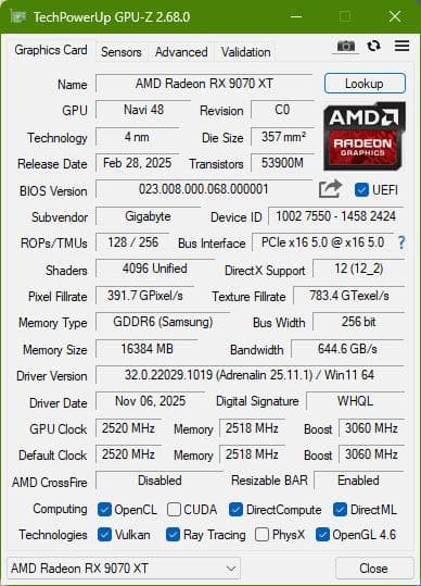 グラフィックボード・グラボ・ビデオカード GIGABYTE Radeon RX9070XT GAMING OC 16G