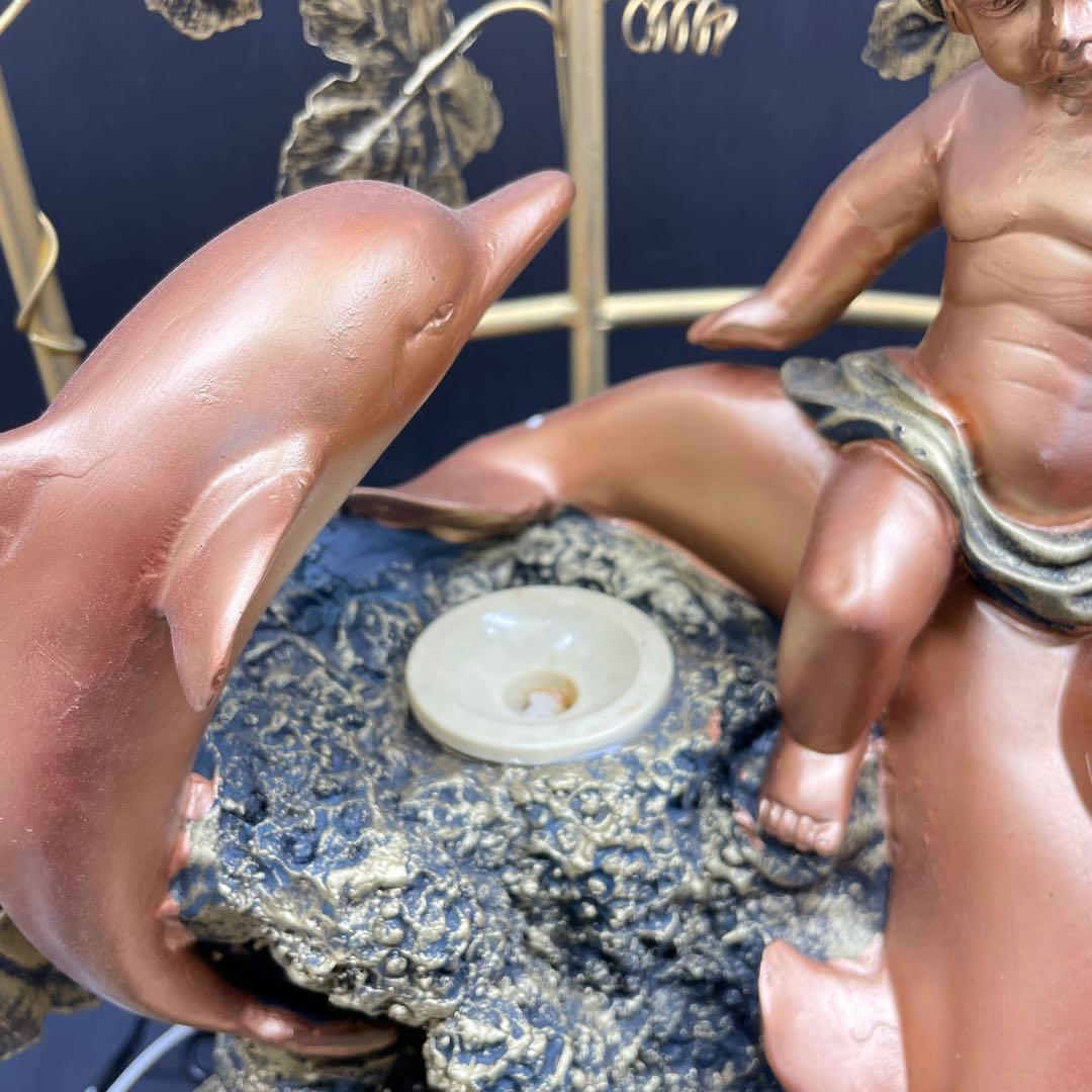 大型66cm 人魚とイルカのアンティークランプ　噴水　ブロンズ　ゴールド