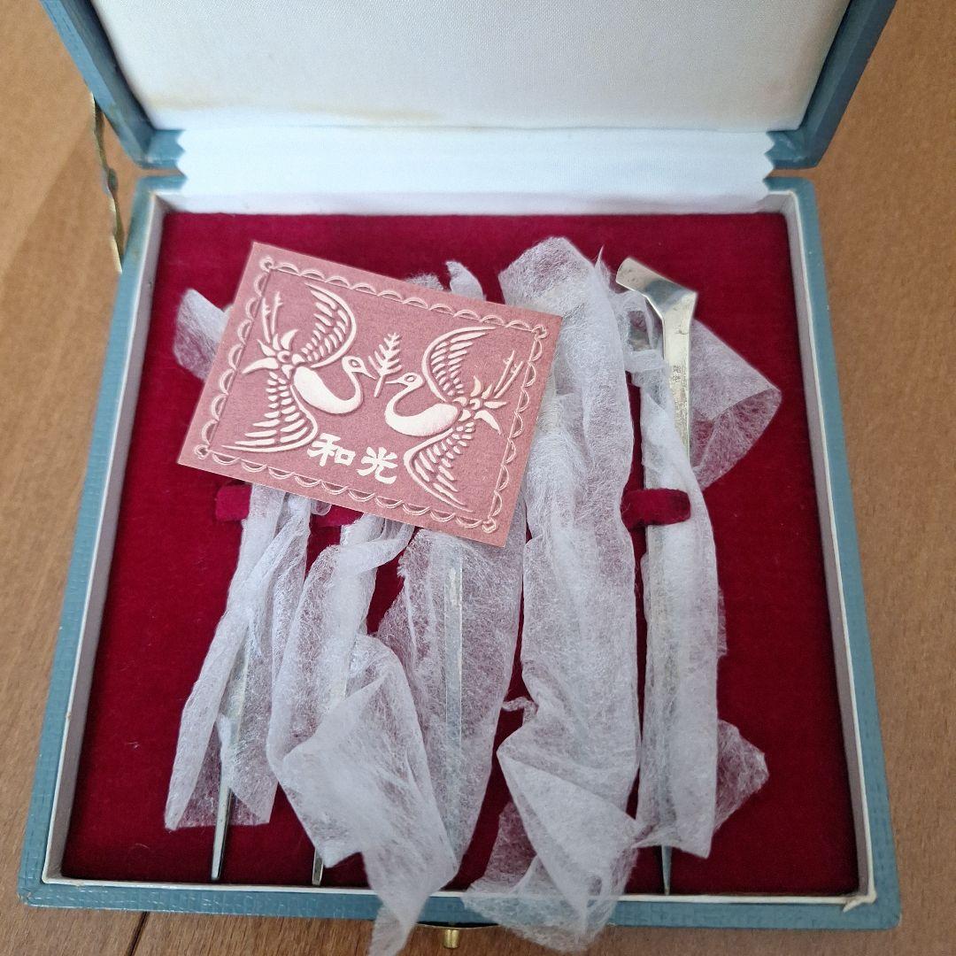 銀製 楊枝 おしゃれ 茶道具 菓子切り ６本セット 箱付き　刻印有り