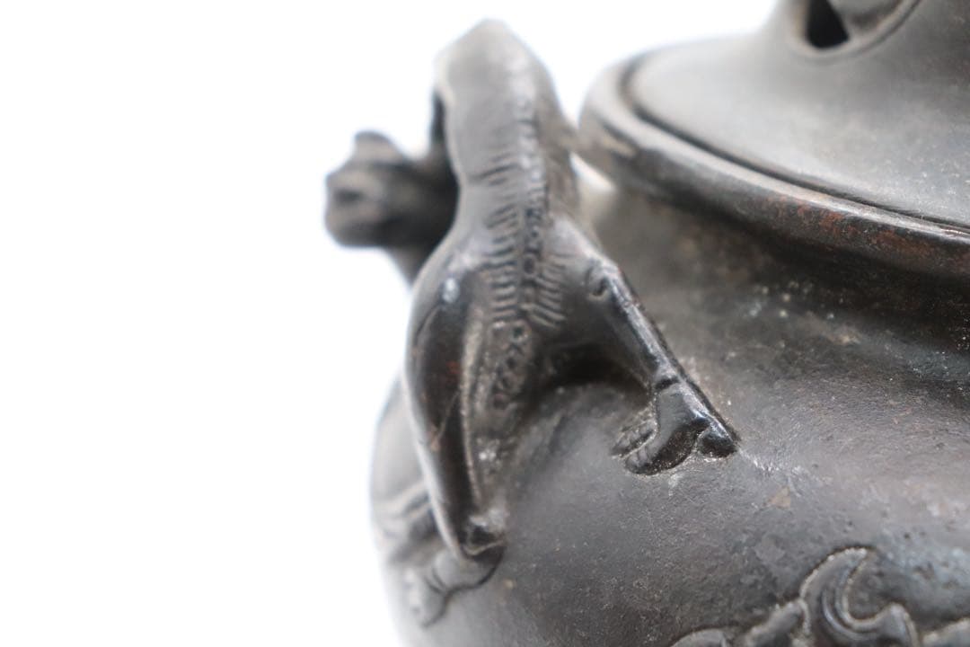 中国　清時代　銅製香炉　龍　大明宣徳年製銘　送料込み250517