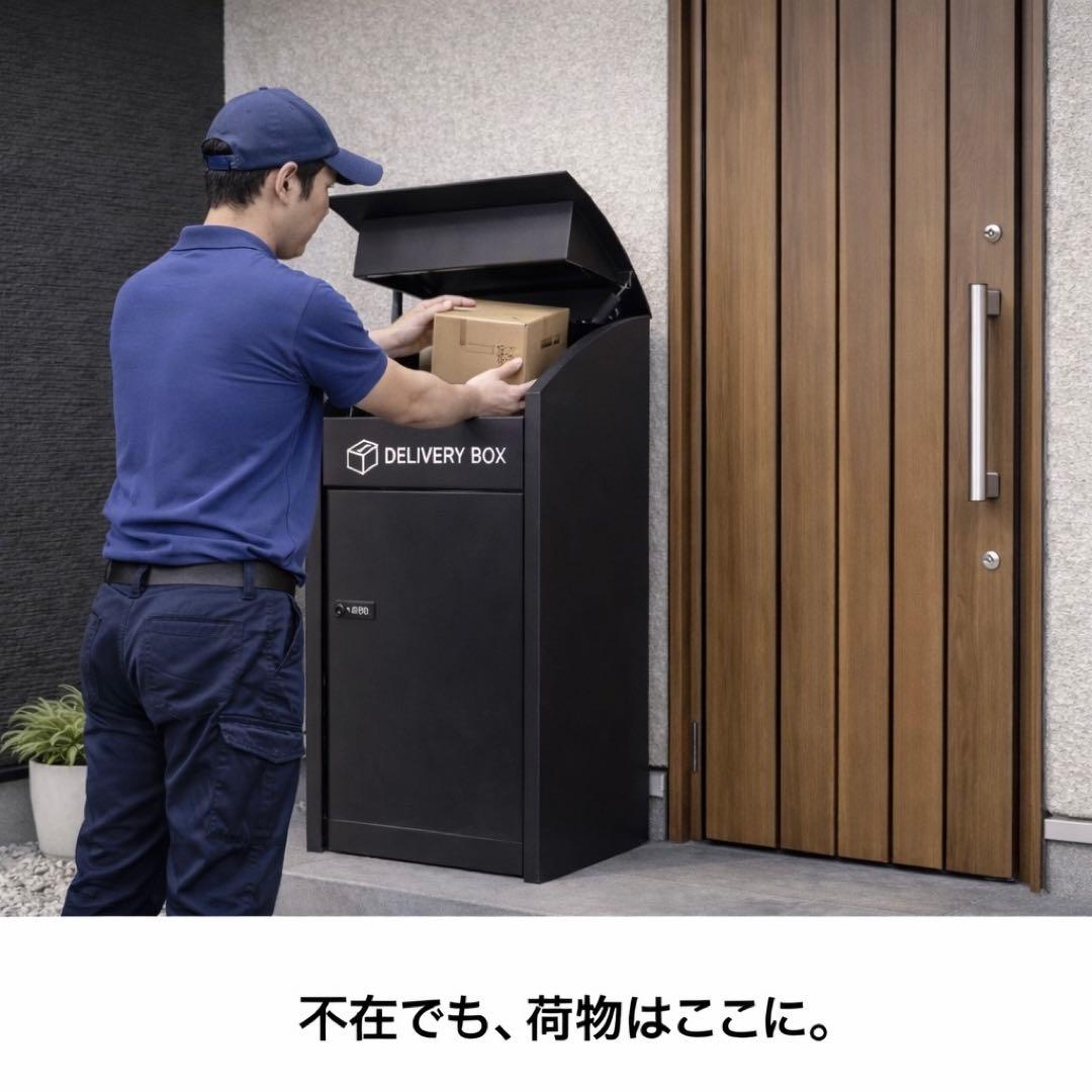 宅配ボックス 大容量 置き型 防盗 ダイヤル式 ブラック