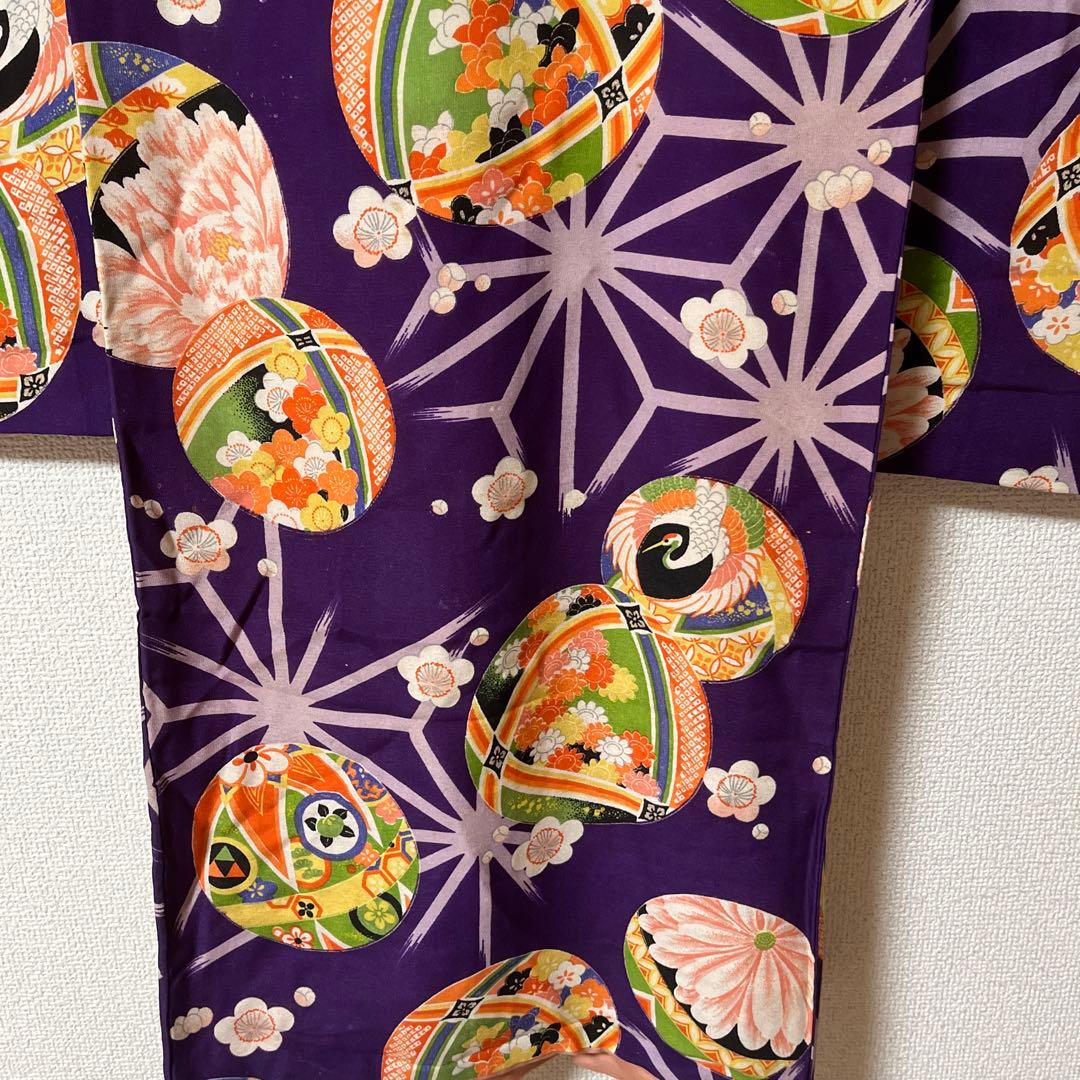 七五三　3歳　被布　着物　紫　かのこ　レトロ　アンティーク