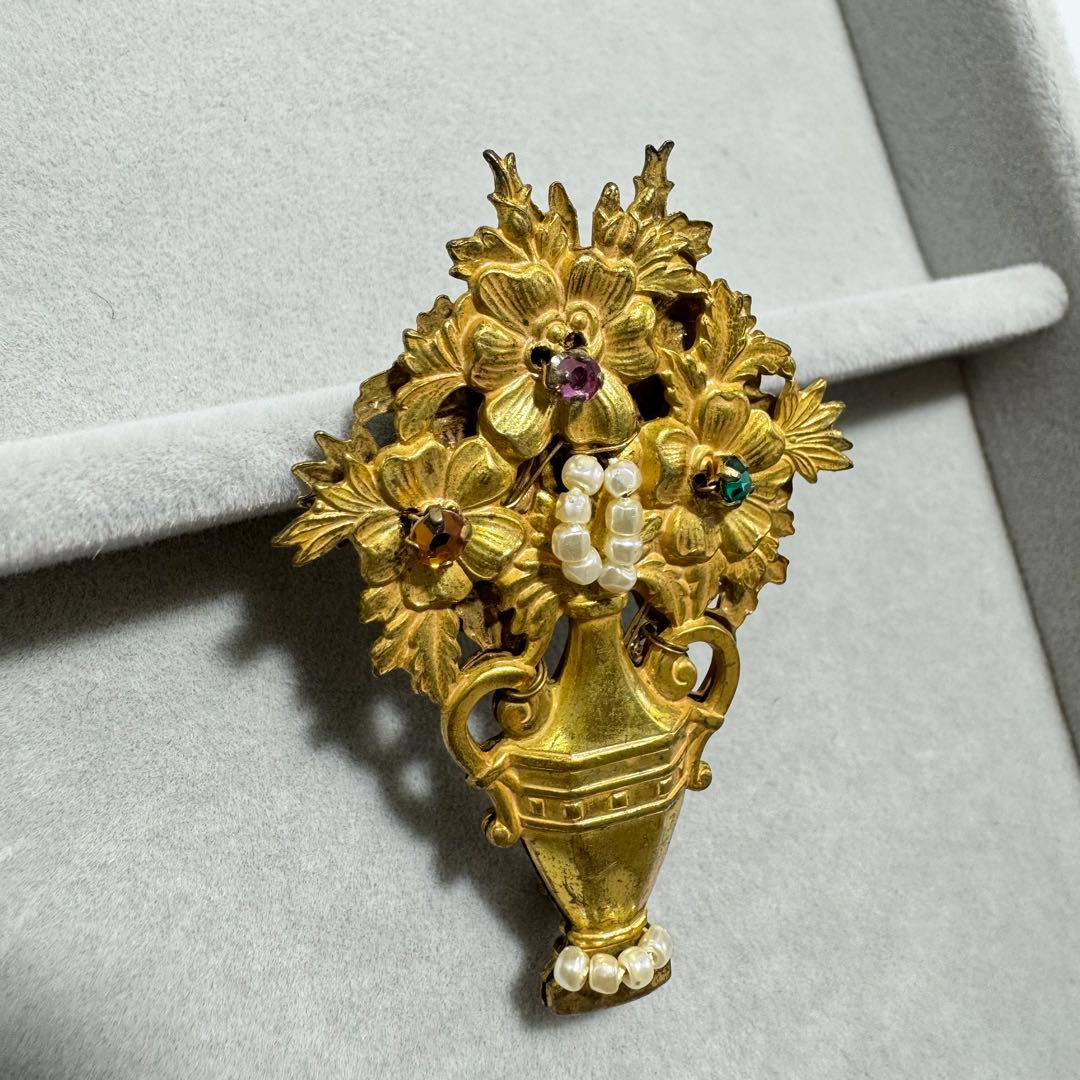 【ヴィンテージ】MIRIAM HASKELL ブローチ　ゴールド　ストーン