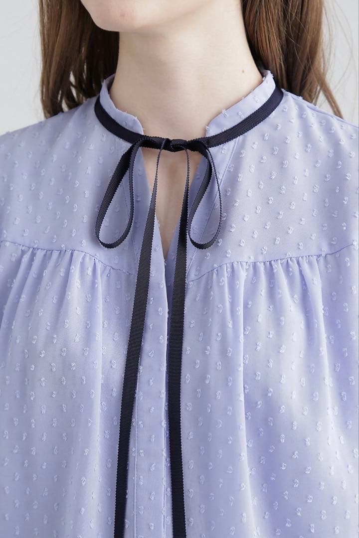 ピンキーアンドダイアン◆カットジャカードリボンブラウス ブルー 38