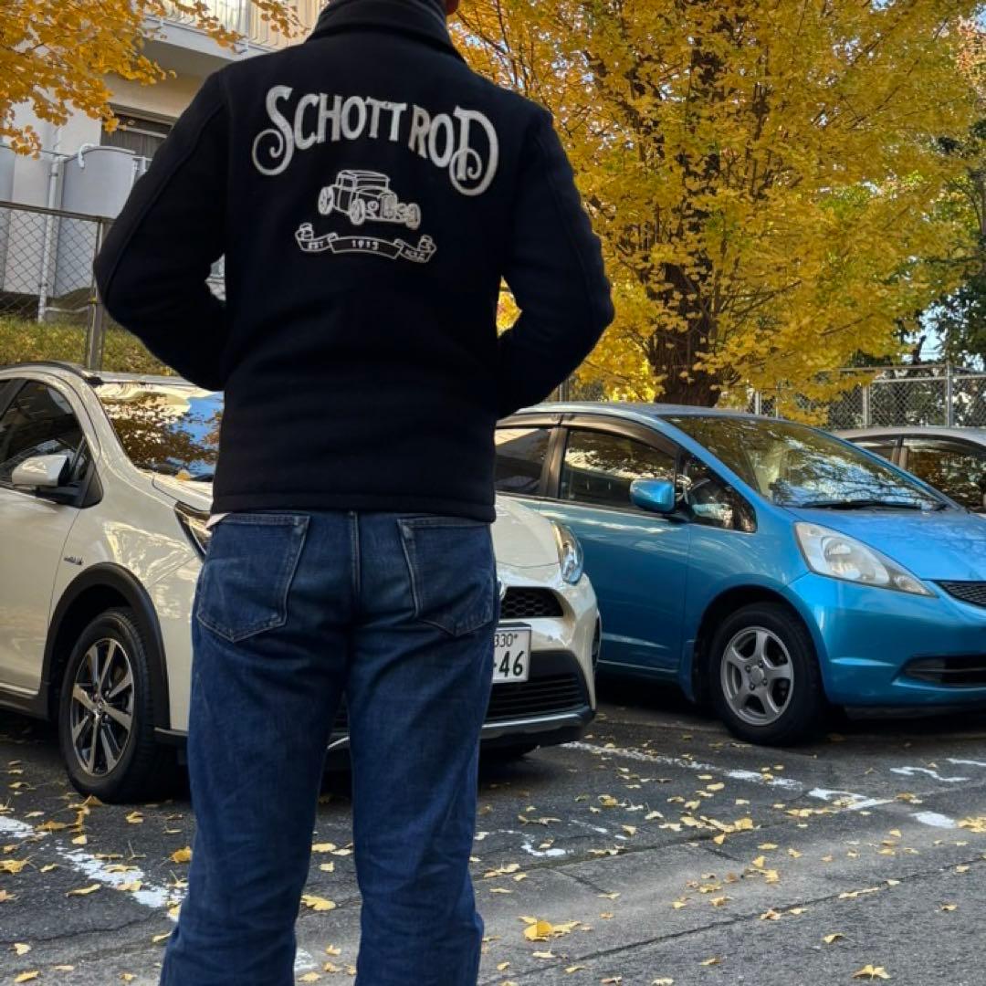 ショット Schott Rod 刺繍 メルトンスタジャン ネイビー S