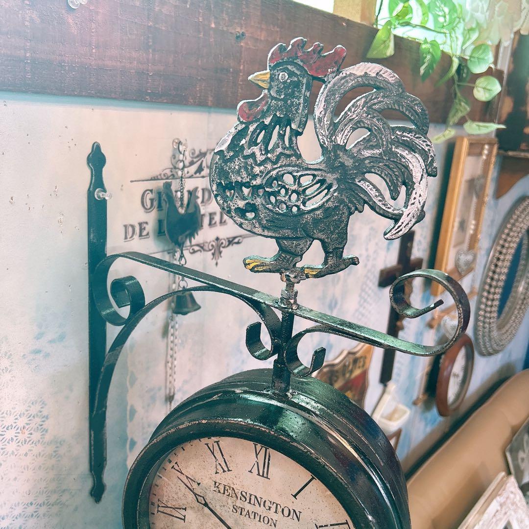 おしゃれな壁掛け時計 アンティーク 風見鶏top 両面時計 シャビーブラック