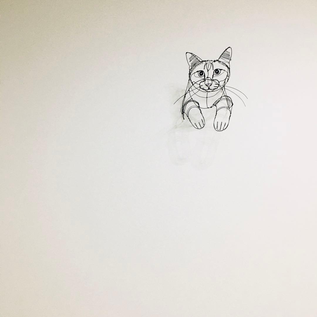 ワイヤーアート　ワイヤークラフト 花とねこ