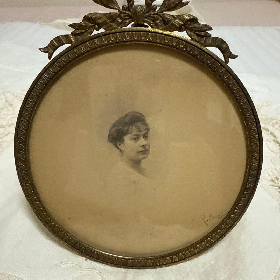 フランス　アンティークフォトスタンド ガラス付き 写真立て フォトガラス