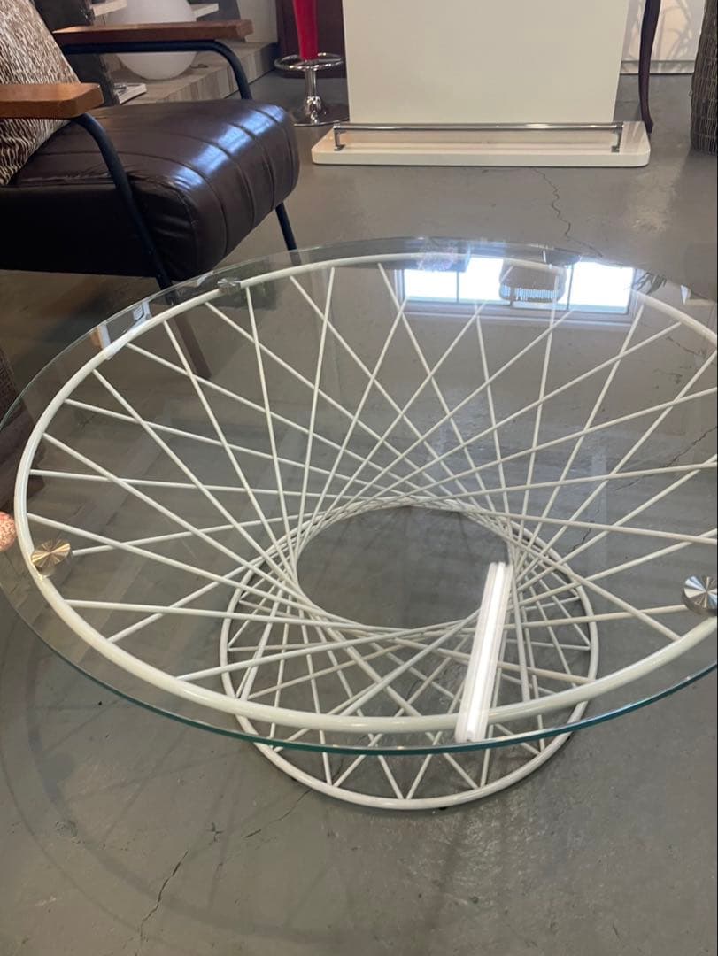 Francfranc マーリア コーヒーテーブル クリア×ホワイト（φ800）