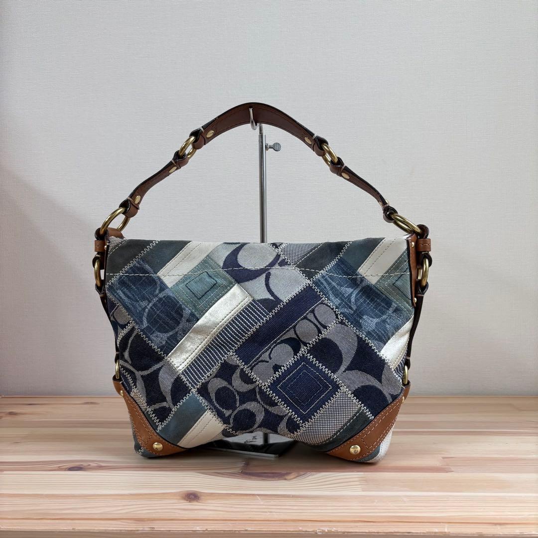 バッグ Coach Denim Patchwork Shoulder Bag