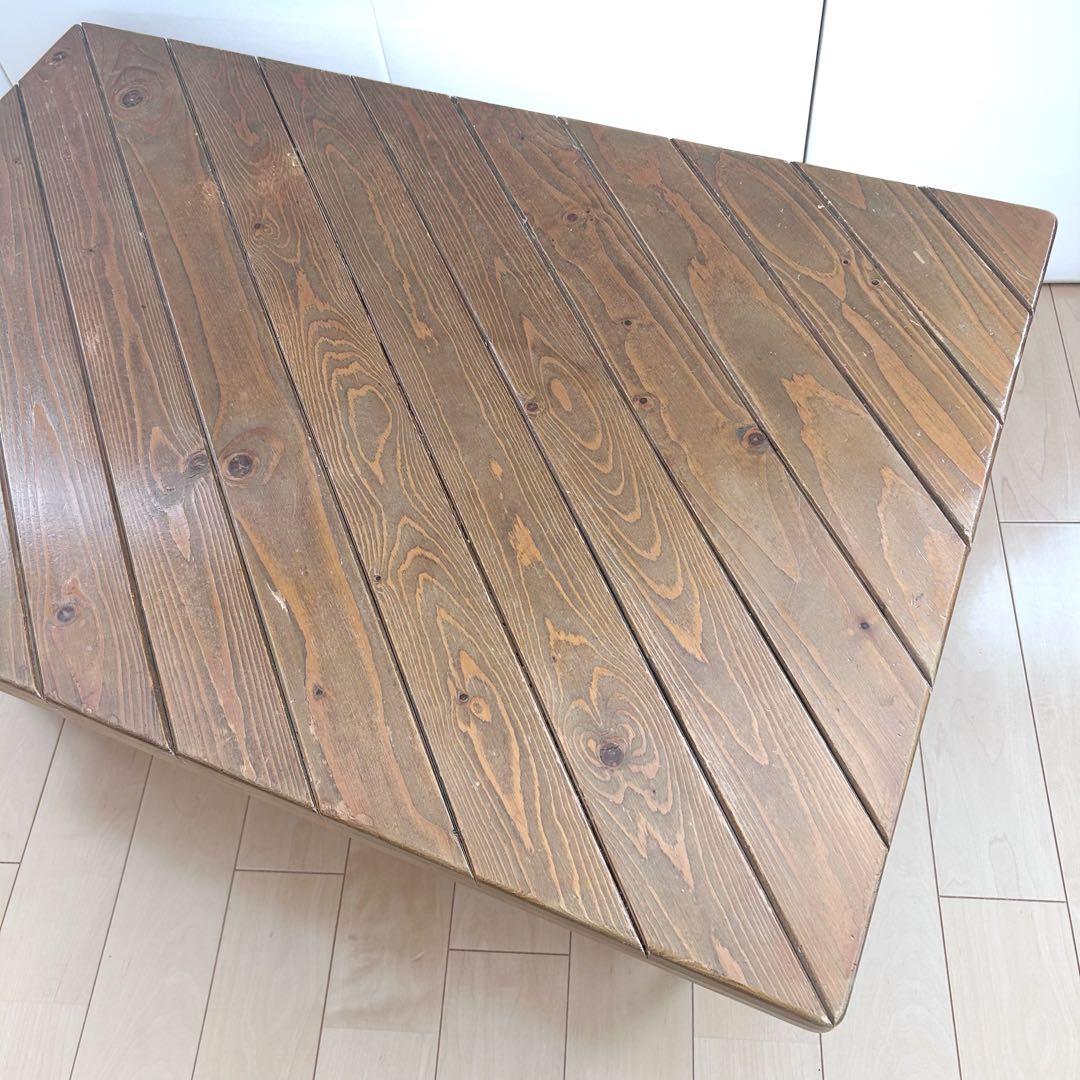 アンティーク　センターテーブル　コーヒーテーブル　メッシュスチール棚　パイン材