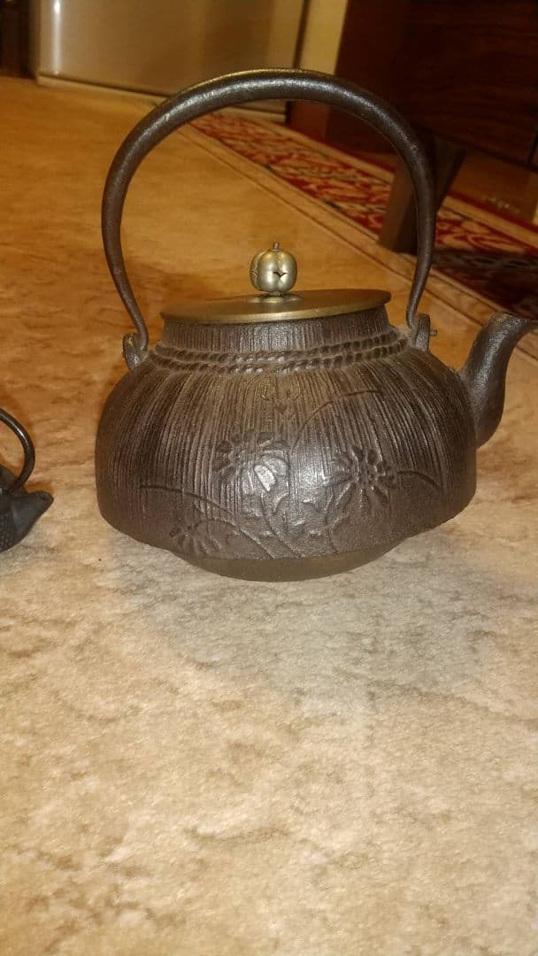 龍文堂　鉄瓶　珍品　草花紋