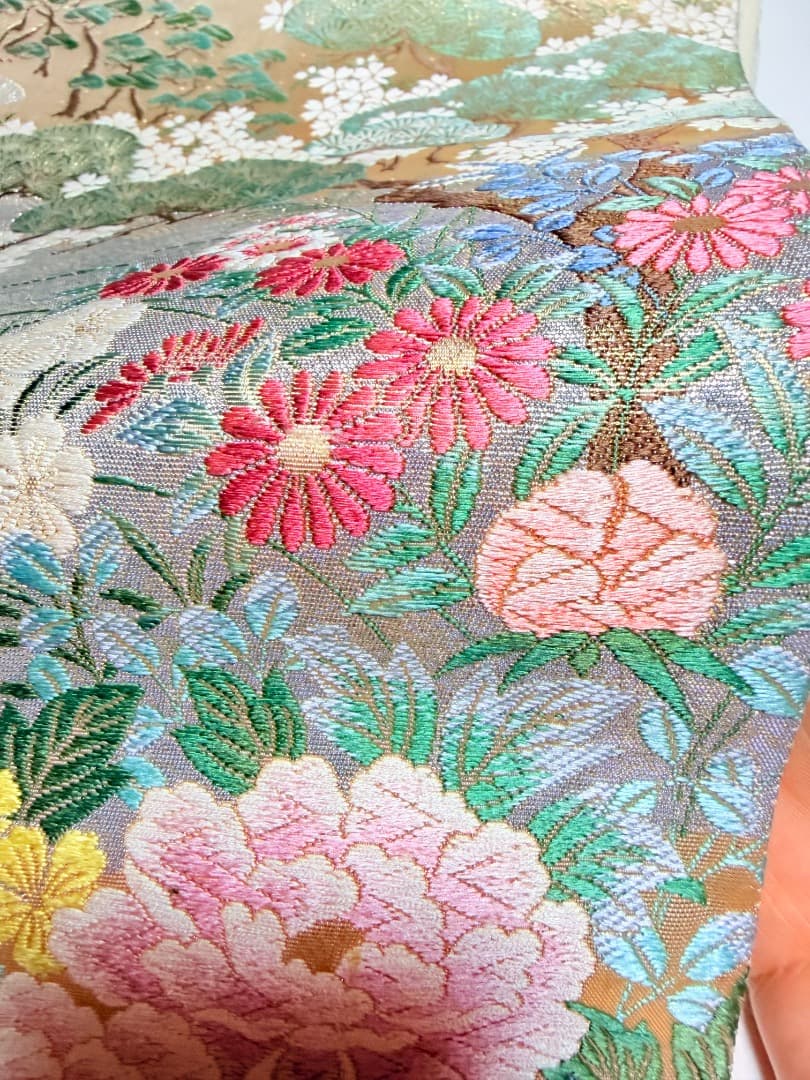 高級 袋帯 正絹 六通柄 西陣織 ゴールド 唐織 訪問着 色無地 フォーマル