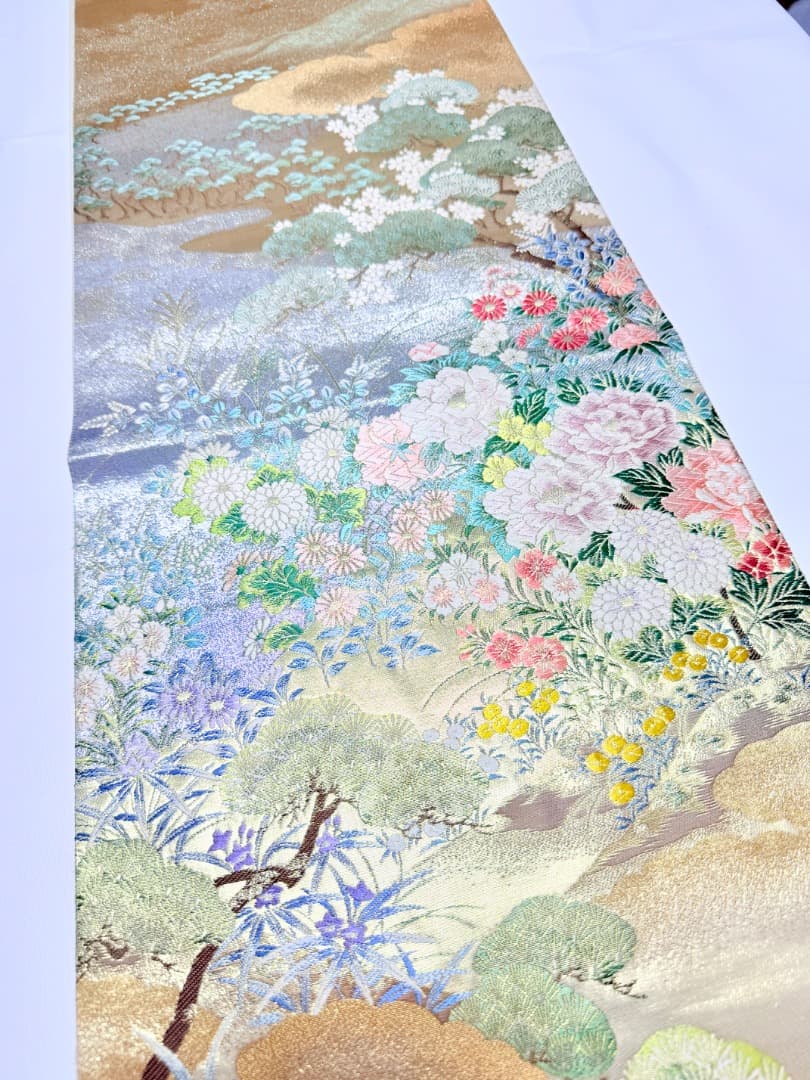 高級 袋帯 正絹 六通柄 西陣織 ゴールド 唐織 訪問着 色無地 フォーマル