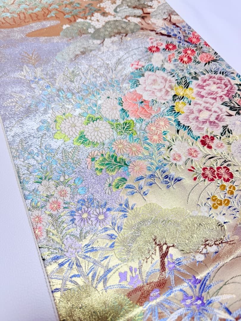 高級 袋帯 正絹 六通柄 西陣織 ゴールド 唐織 訪問着 色無地 フォーマル