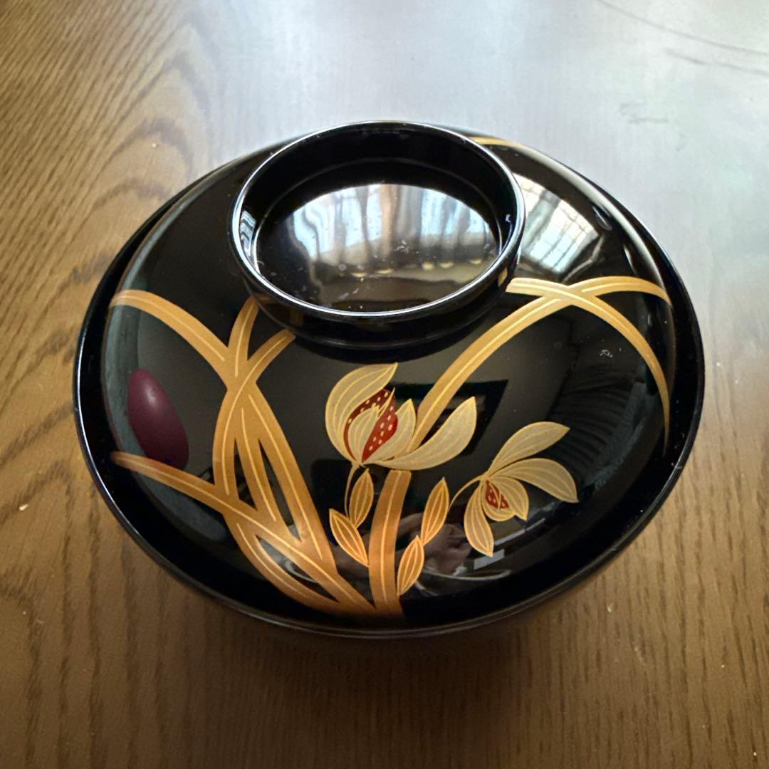 象彦　黒塗り蓋付吸物椀