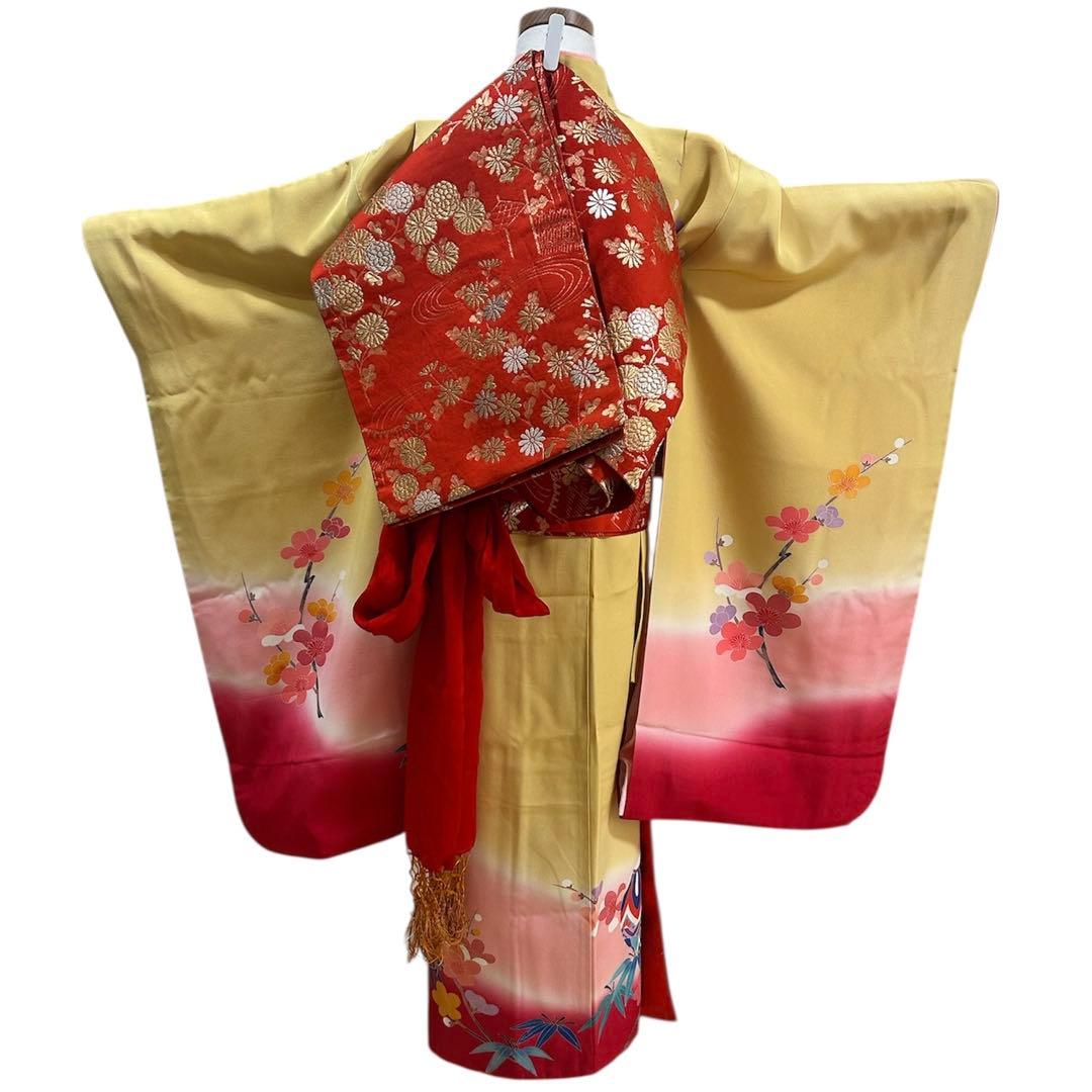 着物　七五三　7歳　女の子　13点　フルセット　黄色　手毬　花文　吉祥文様