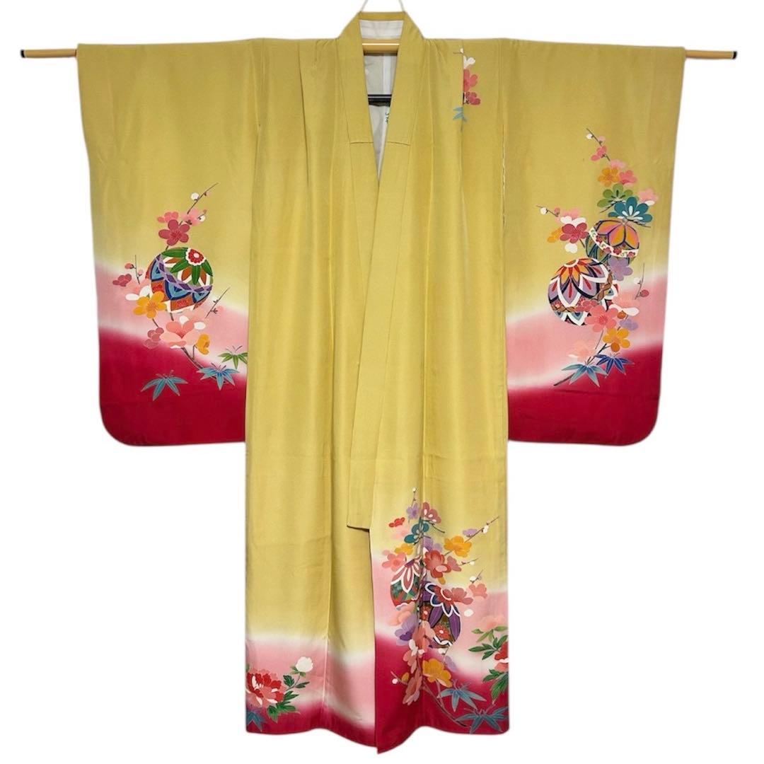 着物　七五三　7歳　女の子　13点　フルセット　黄色　手毬　花文　吉祥文様