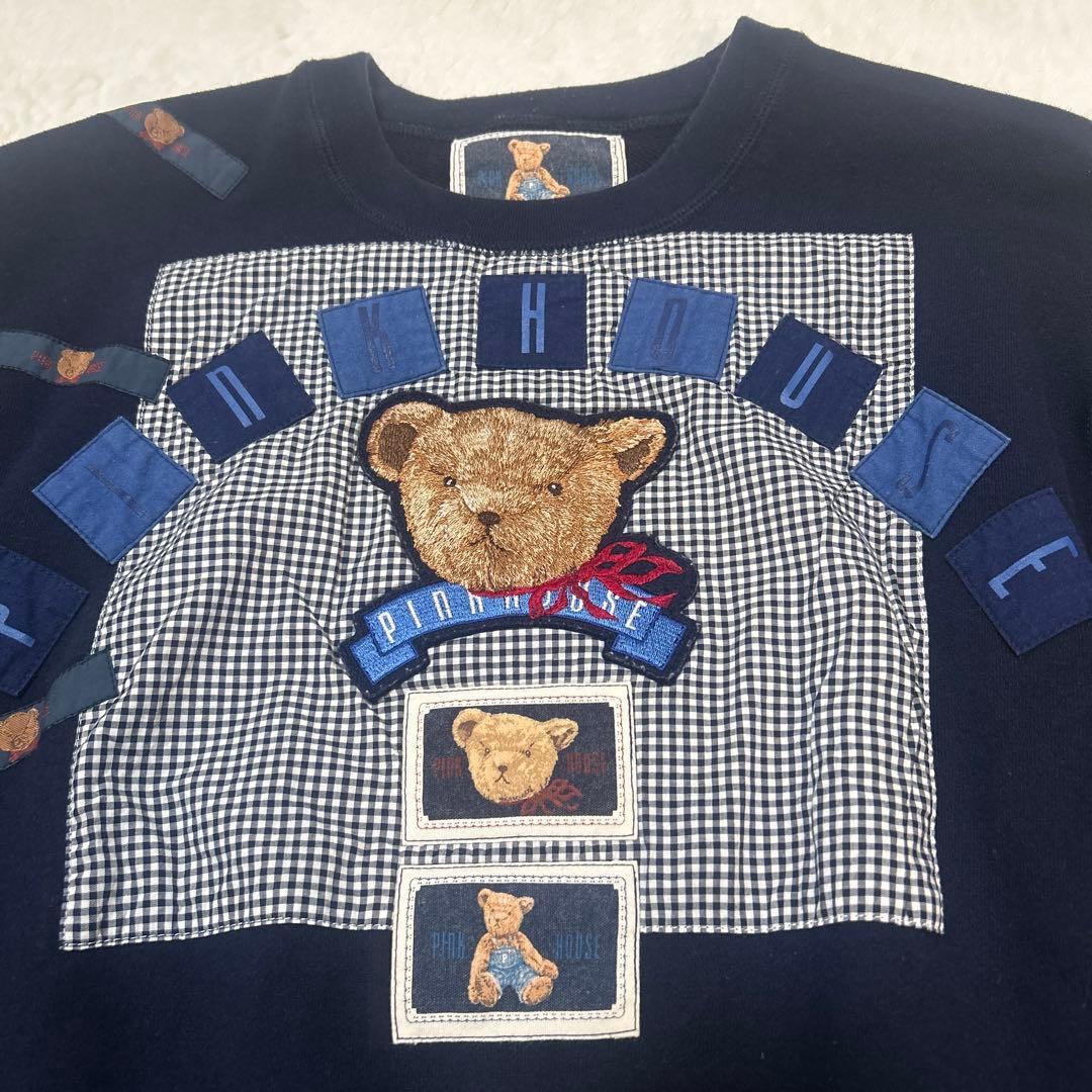 美品 PINK HOUSE くま刺繍 ワッペン トレーナー 90's sizeL