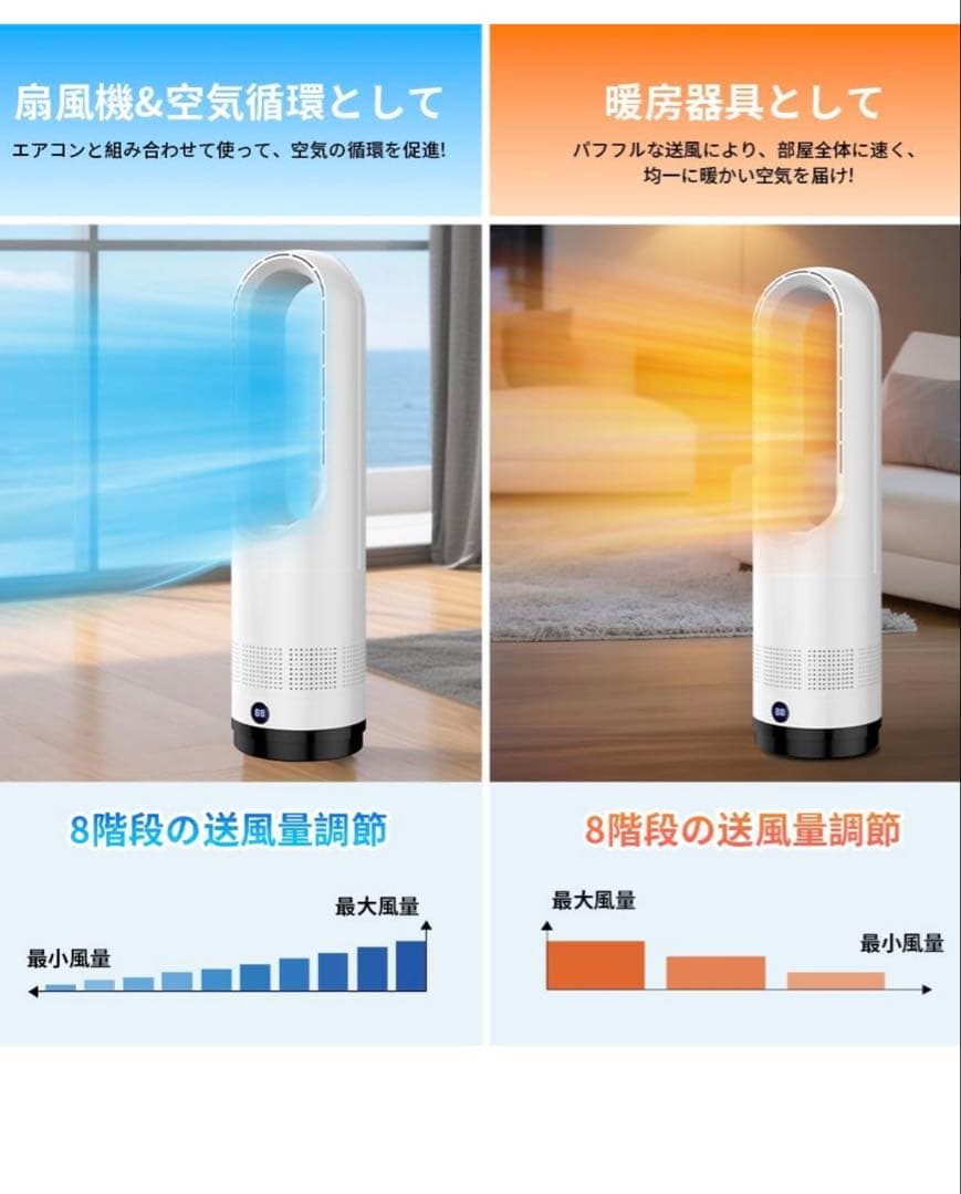 セラミックヒーター タワーファン ファンヒーター スリム扇風機