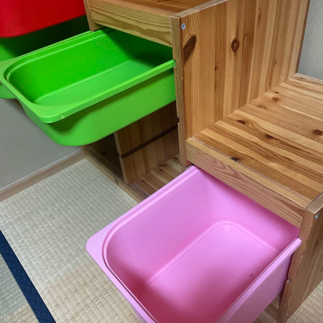 【送料込】IKEA イケア　おもちゃ収納棚トロファスト　木製階段　収納ケース付き