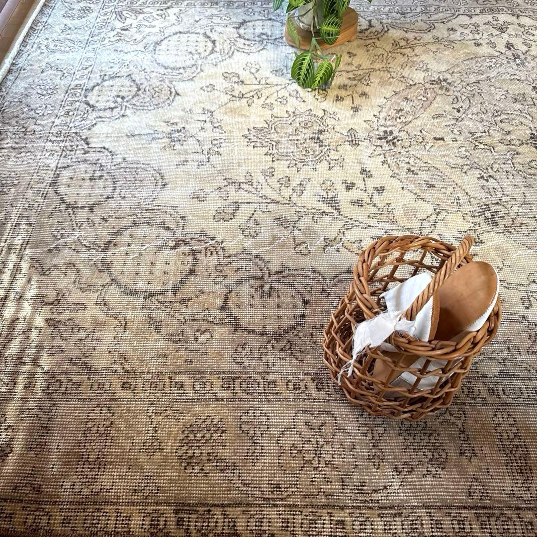 超大判168×263ナチュラルクリームブラウン　メダリオントルコヴィンテージラグ