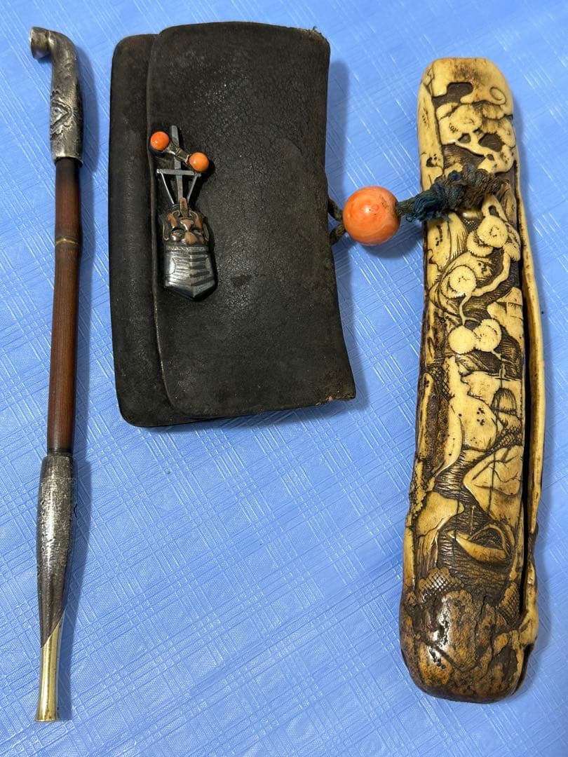 提物 烟管入れ 金口 珊瑚