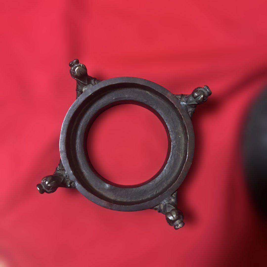 古美術　骨董品　茶道具　古銅花器　竹編紋　在銘　唐子足