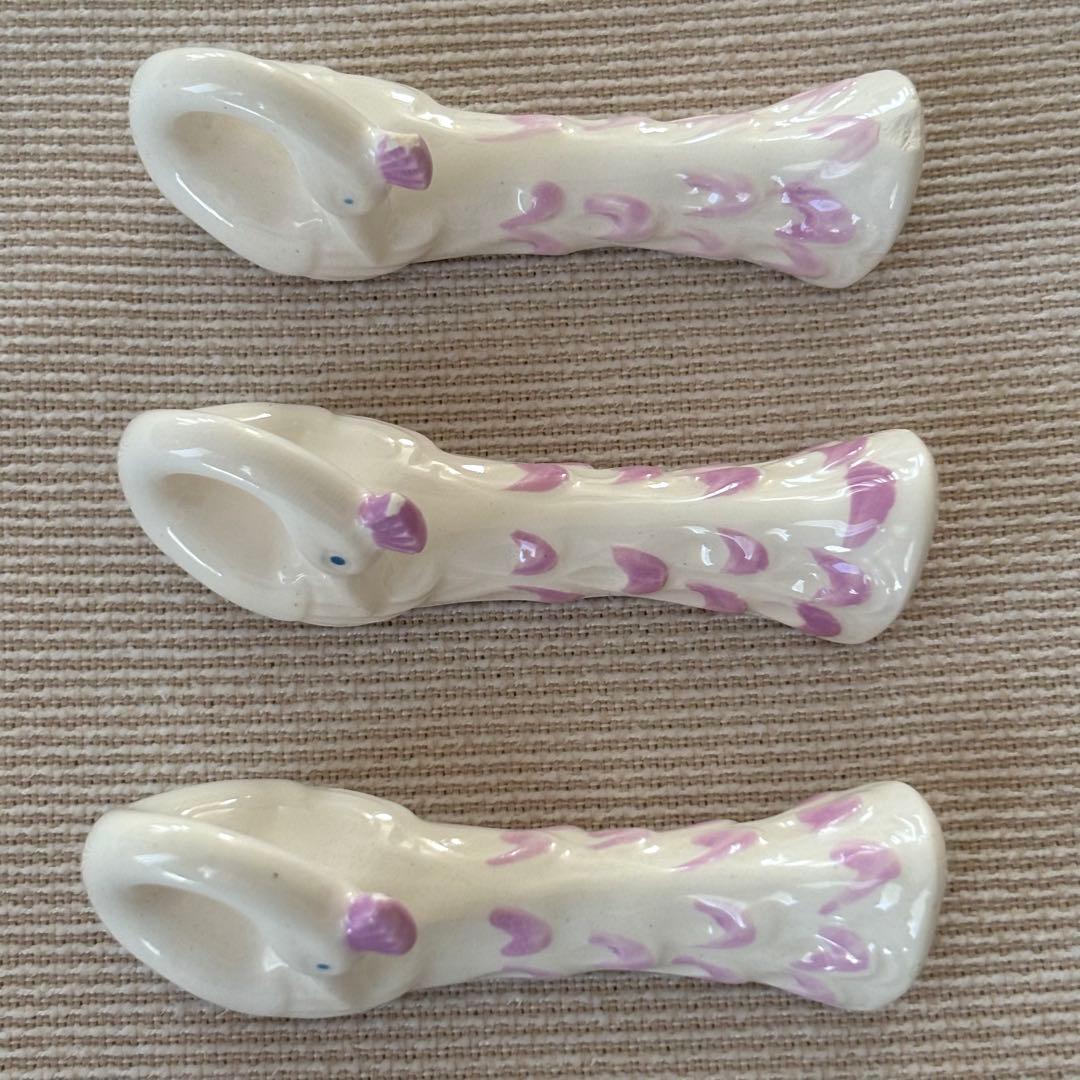 フランスアンティーク カトラリーレスト ピンク色の羽のクジャク 6個セット