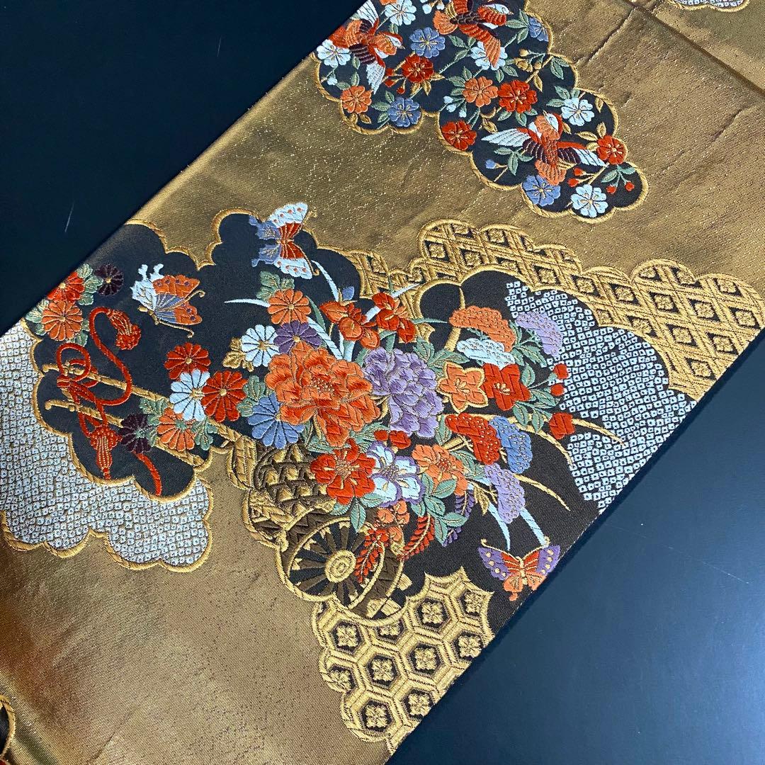 ZY-841 袋帯 雲取り 花車 鴛鴦 蝶 箔 フォーマル 礼装 高級 名品