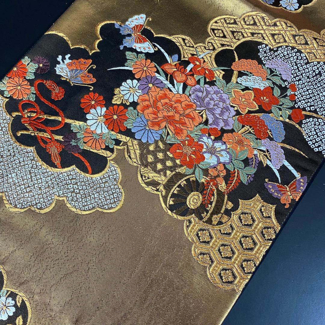 ZY-841 袋帯 雲取り 花車 鴛鴦 蝶 箔 フォーマル 礼装 高級 名品