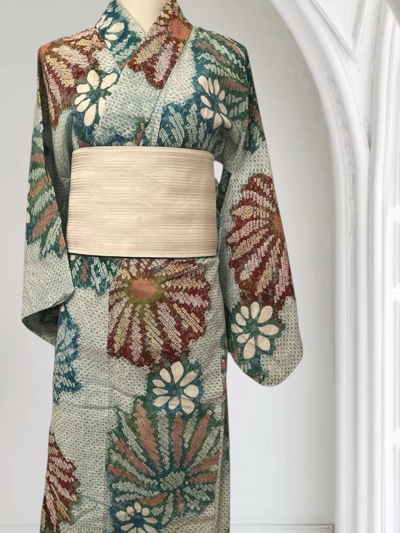 美品　有松絞り　総絞り　浴衣 夏物　パステル