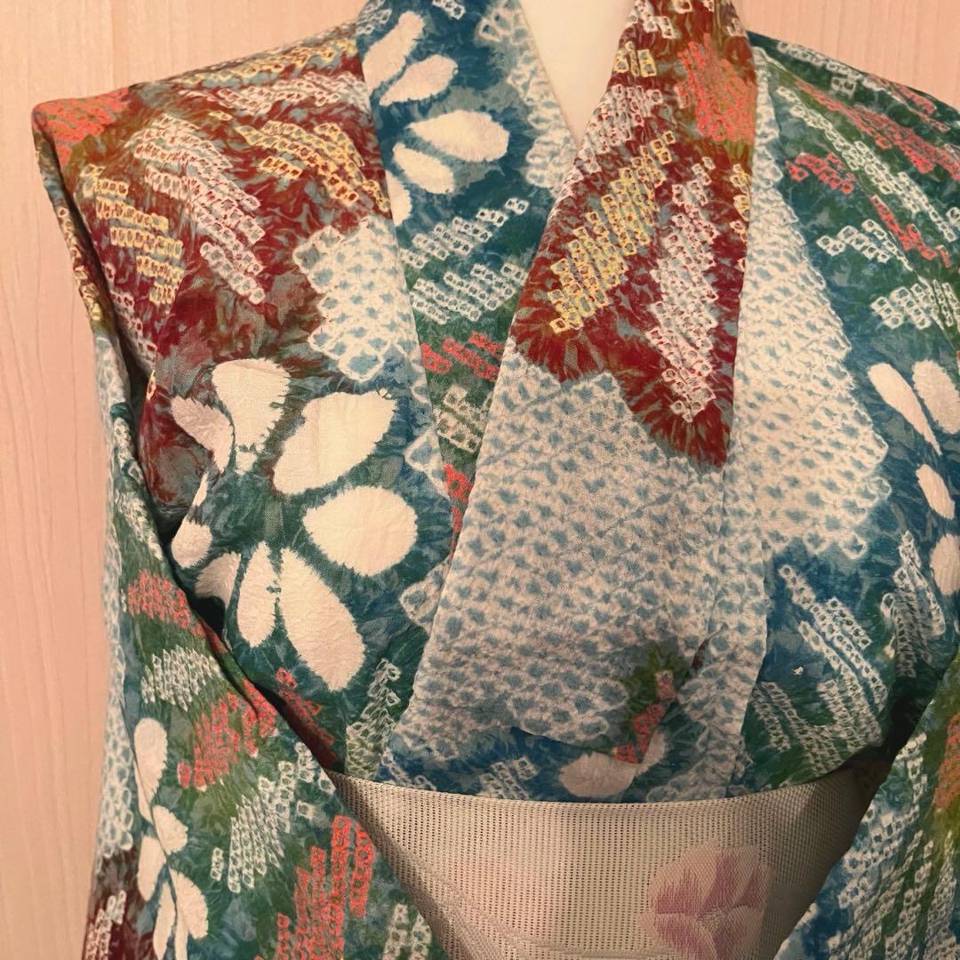 美品　有松絞り　総絞り　浴衣 夏物　パステル
