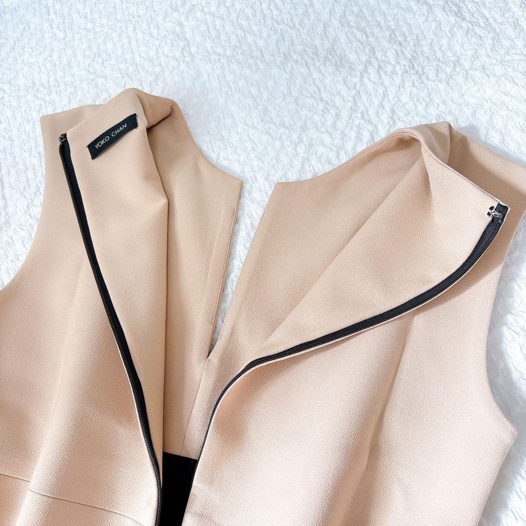 YOKOCHAN コクーンワンピース　ピンクベージュ　スリットネック　膝丈　L