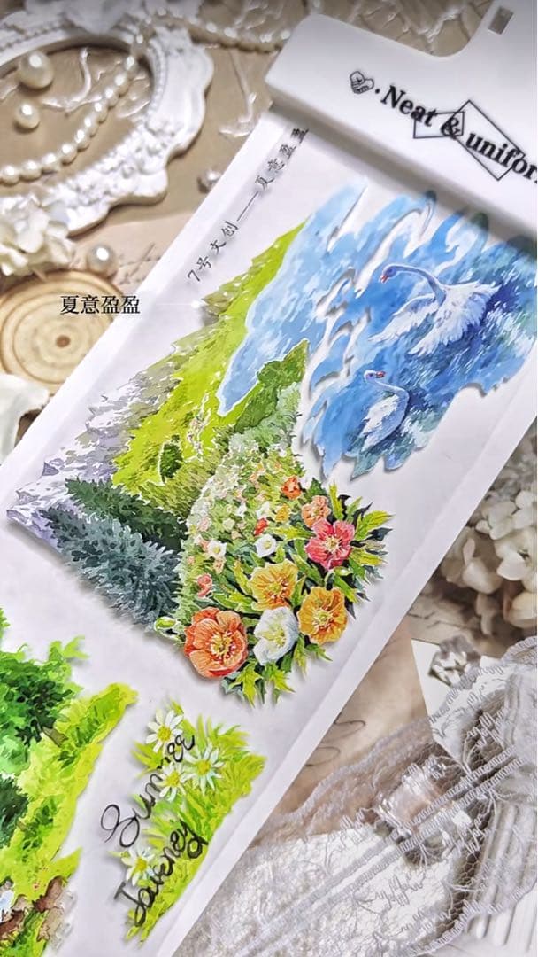 【8573】海外　マステ　5m巻売り　PETマスキングテープ　夏景色