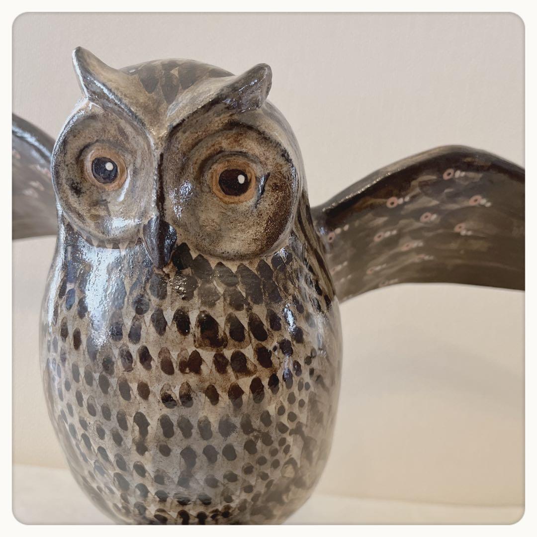 フクロウ　オブジェ　ハンドメイド陶器　スイスJacob Gelzer