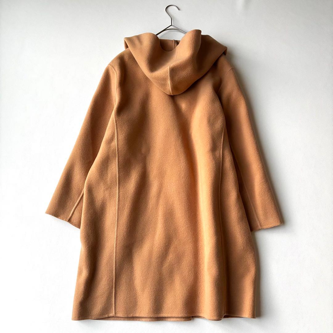 【大きいサイズ】23区　ウールリバー フード付き ミドル丈コート　キャメル　46