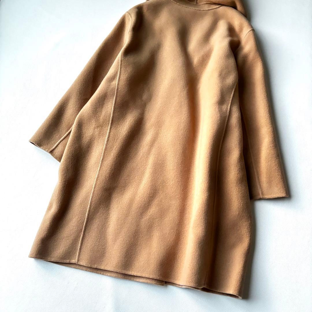 【大きいサイズ】23区　ウールリバー フード付き ミドル丈コート　キャメル　46