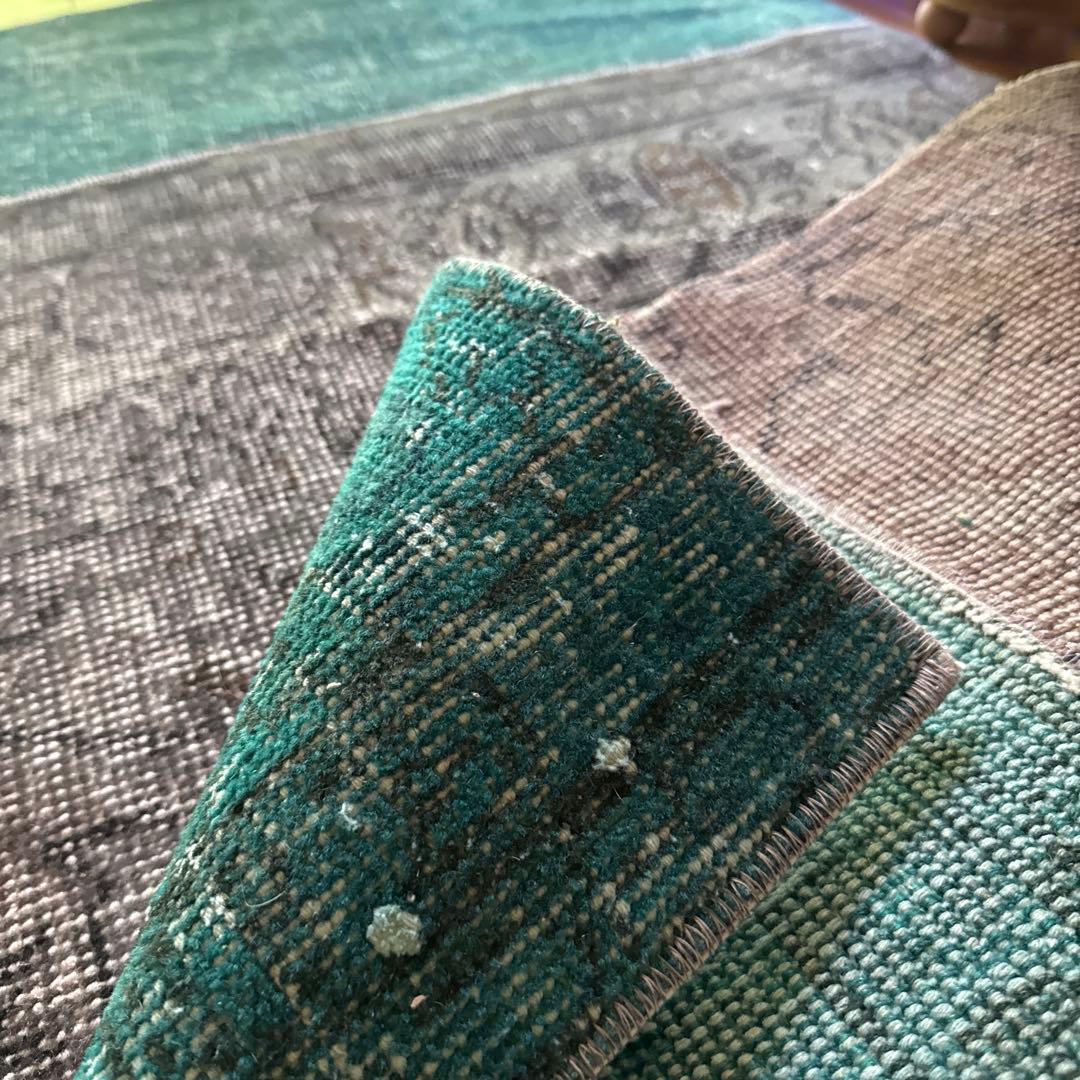 67.5×119パッチワーク　ブルーグリーン×グレイ　トルコヴィンテージラグ