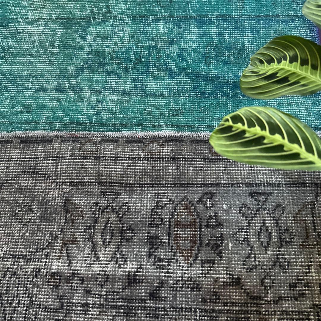 67.5×119パッチワーク　ブルーグリーン×グレイ　トルコヴィンテージラグ