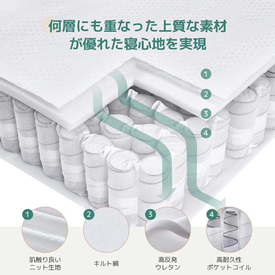 高密度ポケットコイルマットレス クイーン 厚さ20cm 体圧分散 やや硬め高反発