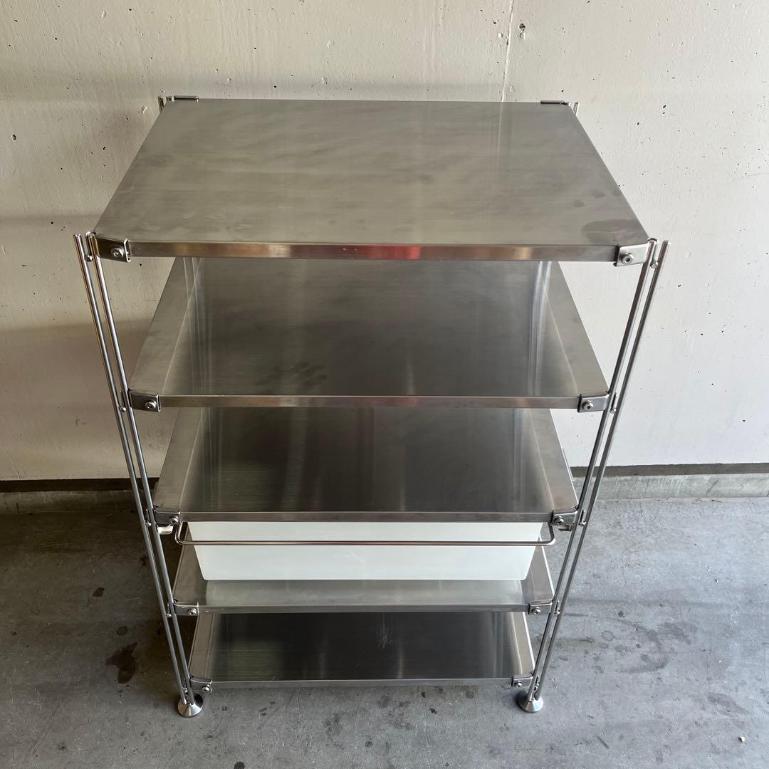 美品・廃盤ＰＰバスケット付★無印 ステンレスユニットシェルフ・ステンレス棚セット