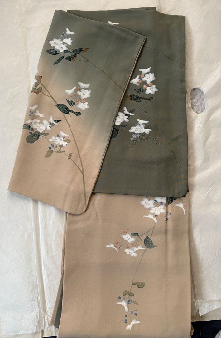 訪問着4点フルセット、着物、袋帯、帯締め、帯揚げ